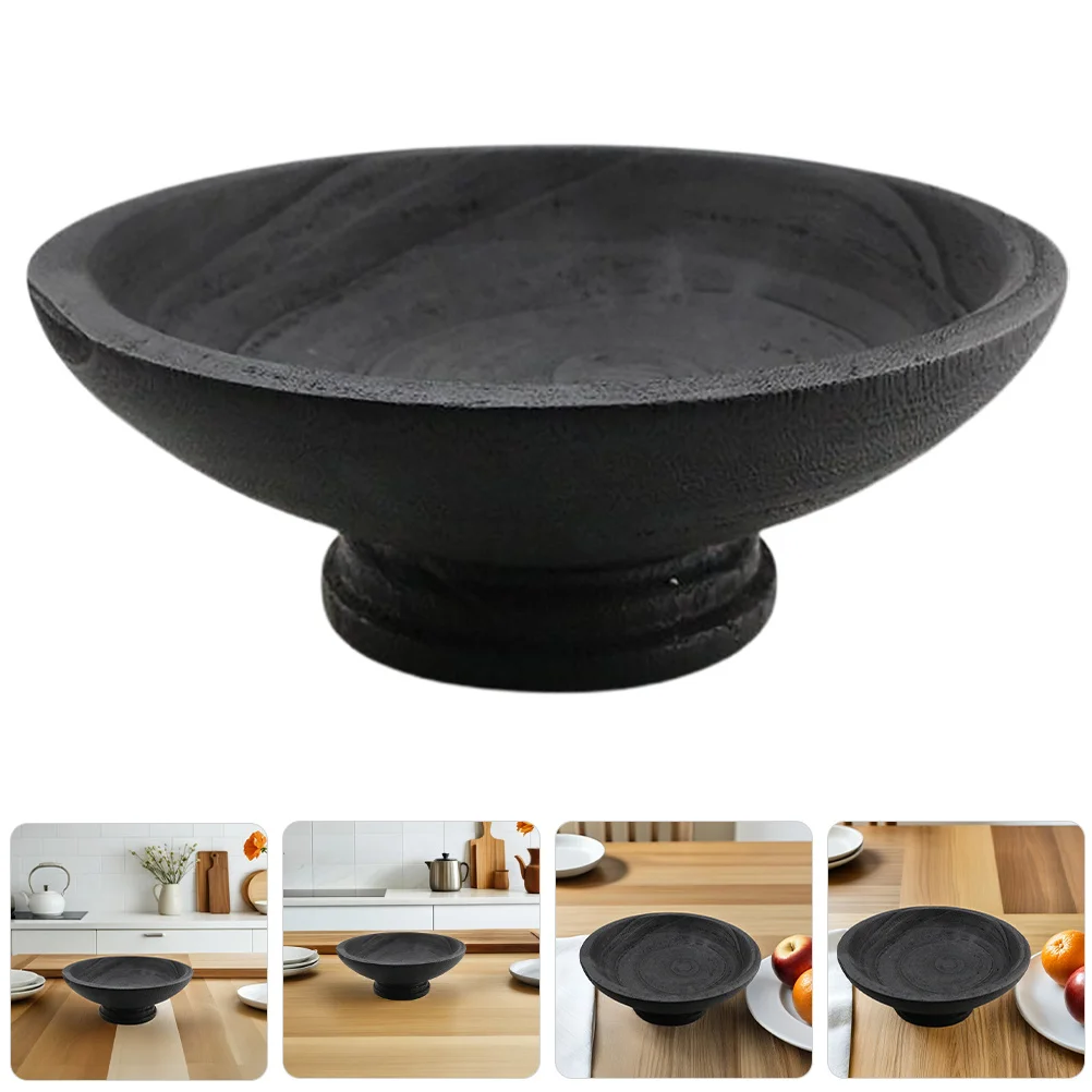 

Vintage Solid Wood Fruit Plate Round Footed Tray For Snacks Cake Salad Keys Decorative Home Centerpiece Rustic Storage