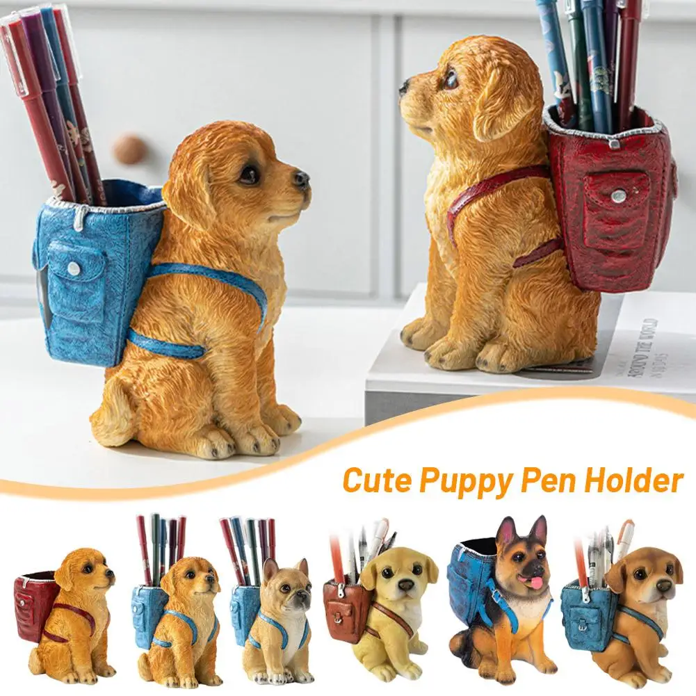 Милый щенок, держатель для ручки, офисное украшение для рабочего стола, держатель для ручек из смолы, канцелярские принадлежности, детские канцелярские принадлежности, подарок, офисный рабочий стол Sc L1S8