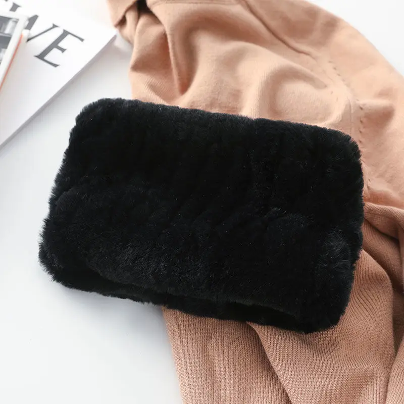 2024 Women Real Fur Handmade Stretch Fur Scarf Knit Genuine Rex Rabbit Fur Headbands Girls Natural Fur Ring Scarves Winter Scarf