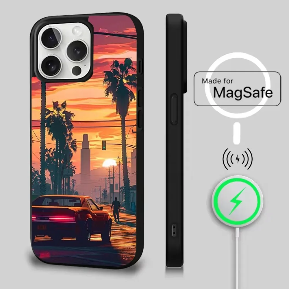 حافظة هاتف ذكي GTA Grand Theft Auto لهاتف iPhone 16,15,14,13,12,11,Pro,Max,Plus,Mini,Magsafe,حافظة شحن لاسلكية مغناطيسية