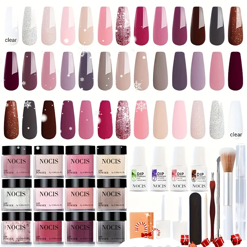 

32pcs Dip Powder Nail Set Featuring 20 Shades Including Glitter, Nude, Brown, Pink, White, And Gray
