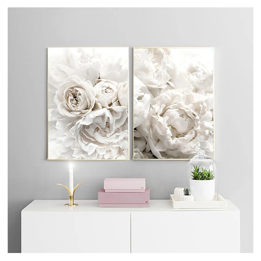 Peony Rose White Flowers Garden Nordic Posters And Prints Wall Pictures For Living Room Decor Wall Art Canvas Painting Bloom