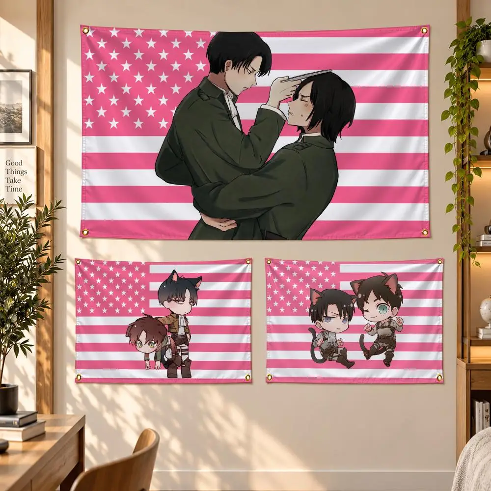 Anime Attack On Titan Military Story L-Levi X Eren Flags Banner Decor for Bedroom,Garden,Party,Club,Gaming Room,Garage Fan Gift