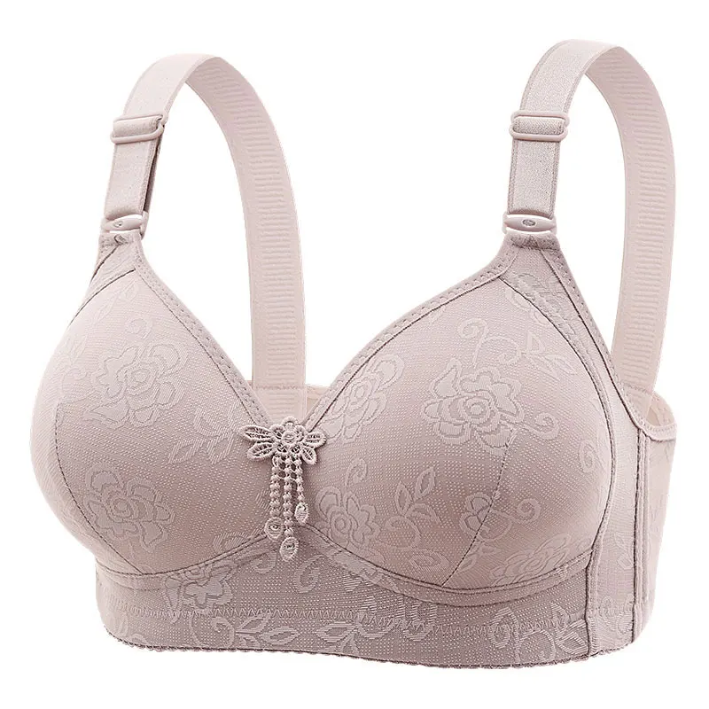 New Oversized and Thin Printed Women\'s Three Breasted Bra With Gathered Full Cups No Steel Rings For Breathable Sexy Lingerie