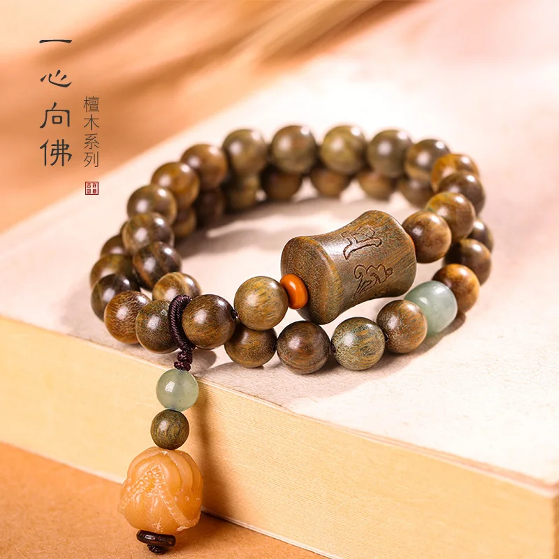 

Шестисловная мантра, буддийская серия, зеленый, золотой, шелк, черный сандал, 8 мм, маленькие круглые деревянные четки, ручная нить