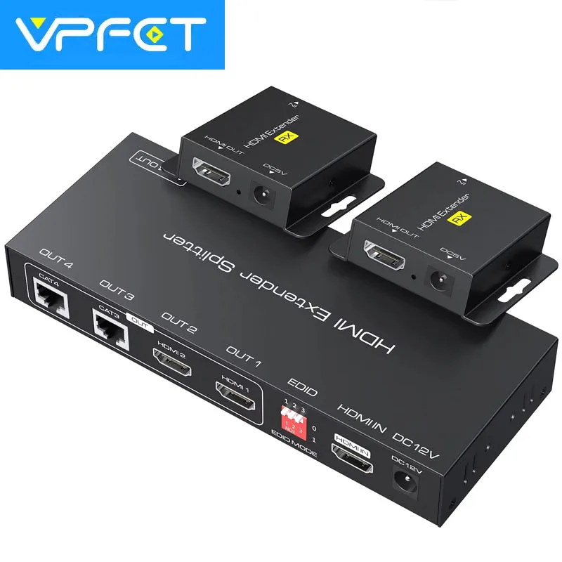 

HDMI Extender Splitter Over Ethernet Cat5e/6 165ft 1 in 2 Out Port 60m Two Loop HDMI Out Support 1080P RJ45 Share Keyboard Mouse