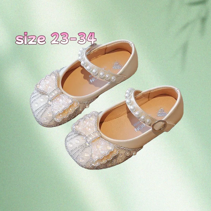 

Размер 23–34, милые туфли принцессы на плоской подошве с серебряным бантом для девочек-подростков, повседневная обувь с низким вампиром, студенческая танцевальная обувь для выступлений, модная золотая обувь