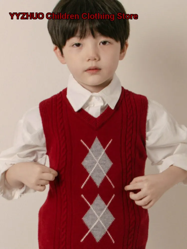 Kids Vest Boys Infant Round Neck Solid Color Thickened Autumn Winter Vest