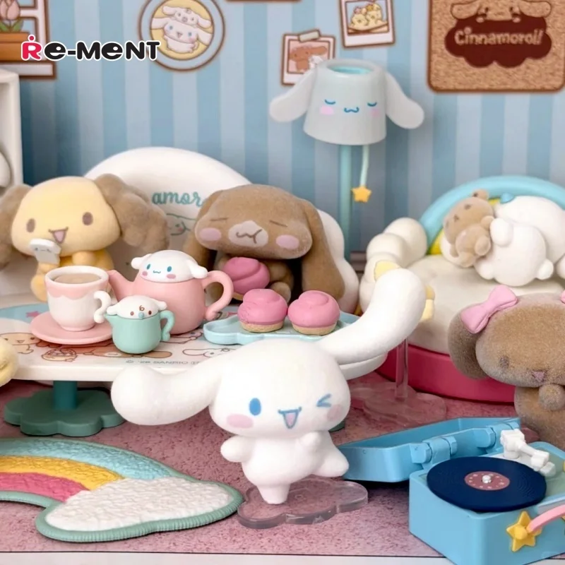 

Re-Ment Hot Sale Sanrio Cinnamoroll Flocked Mini Doll Blind Box Miniature Relaxing Living Room Candy Toy Figure Set Toy Gift