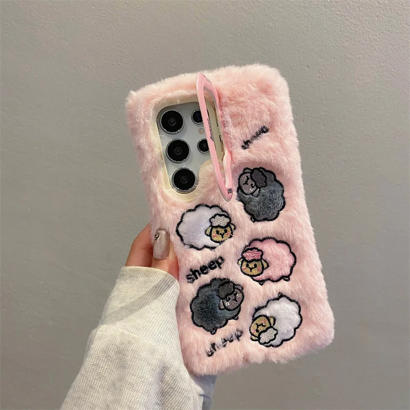 Korea Cartoon sheep Phone Case For Samsung Galaxy S24 S23 Ultra S23 Plus A15 A05S A55 A54 Fluffy Protection Cases For A35 A14 5G