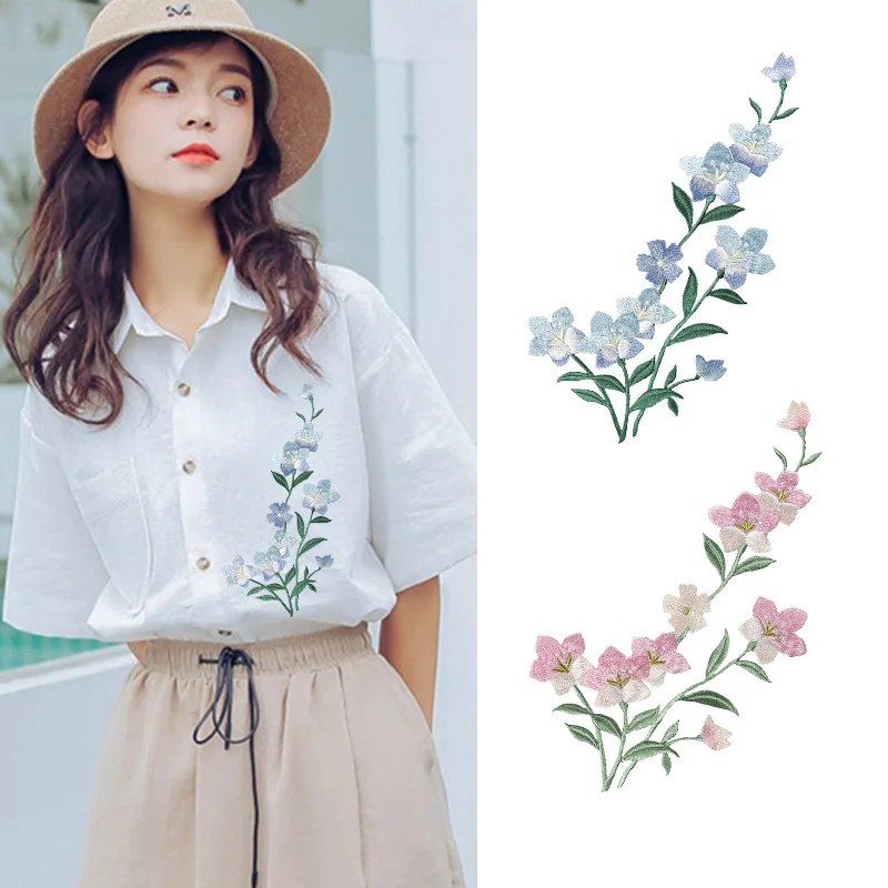 1Piece Pink Blue Flower Embroidery Patch DIY Repair