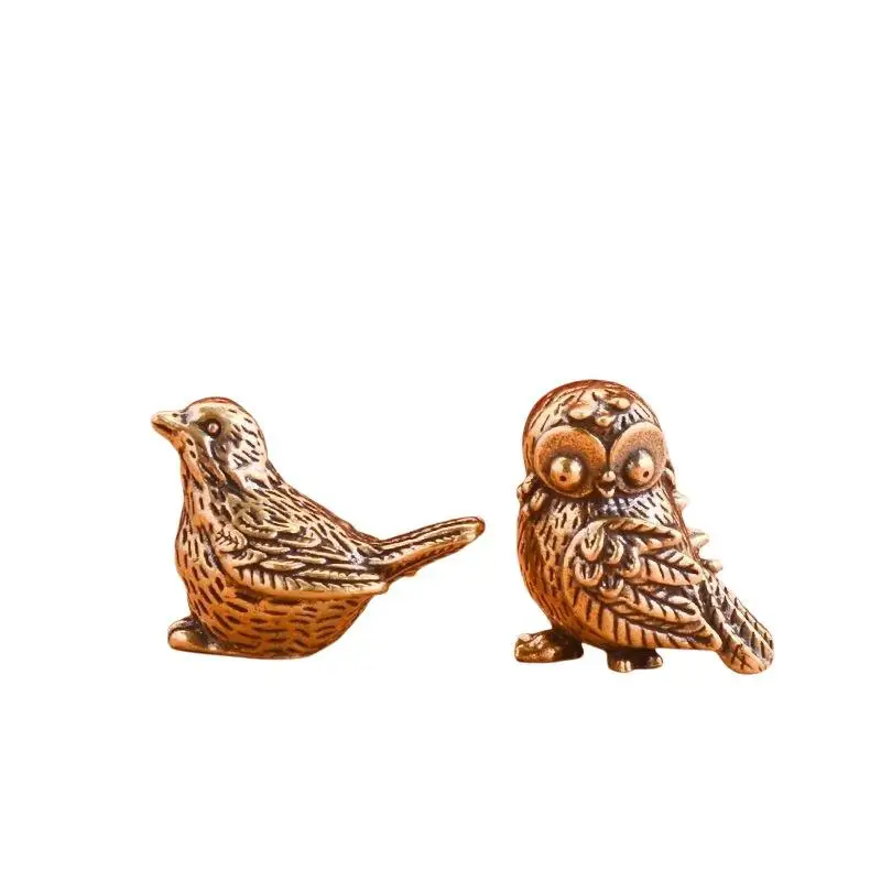Kleine Metall-Spären-Eulen-Figur aus reinem Messing, handgefertigtes Teetier, Tischdekoration für Zuhause, Café und Tisch. – Detail 6