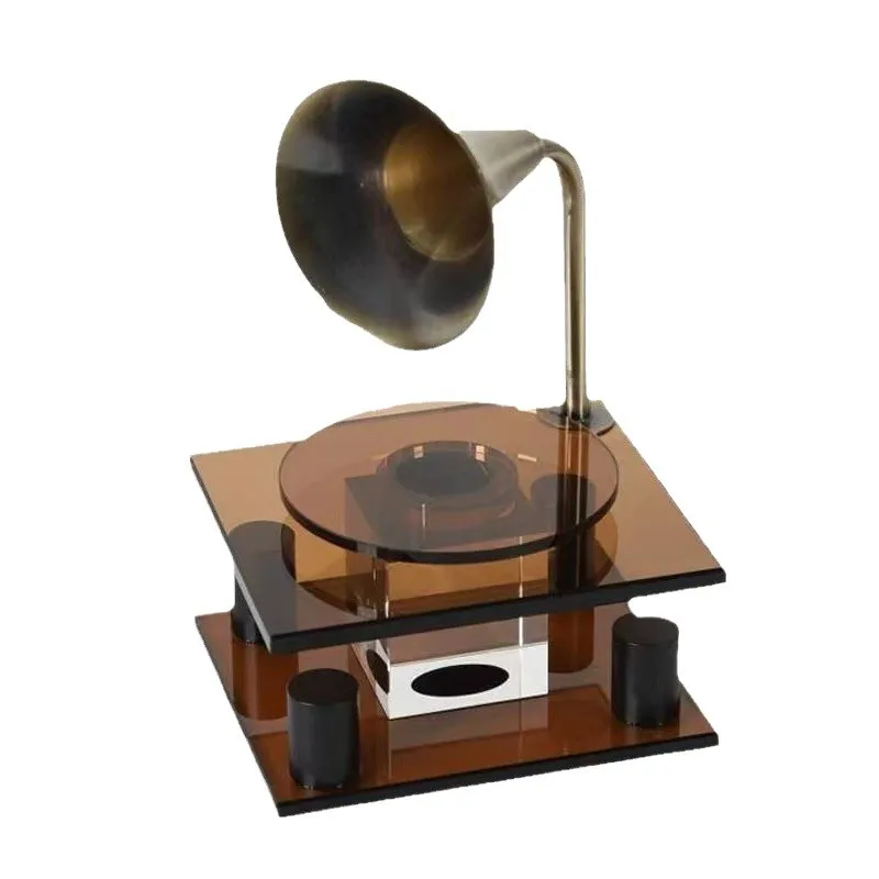 

Minimalist light luxury orange crystal, retro record player, club model room living room crystal ornament