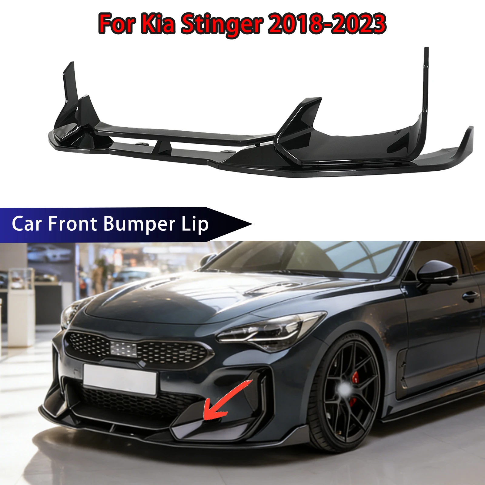 For Kia Stinger 2018-2022 2023 Car Front Bumper Lip 6PCS Body Kit Spoiler Diffuser Splitter Glossy Black Auto Accessories