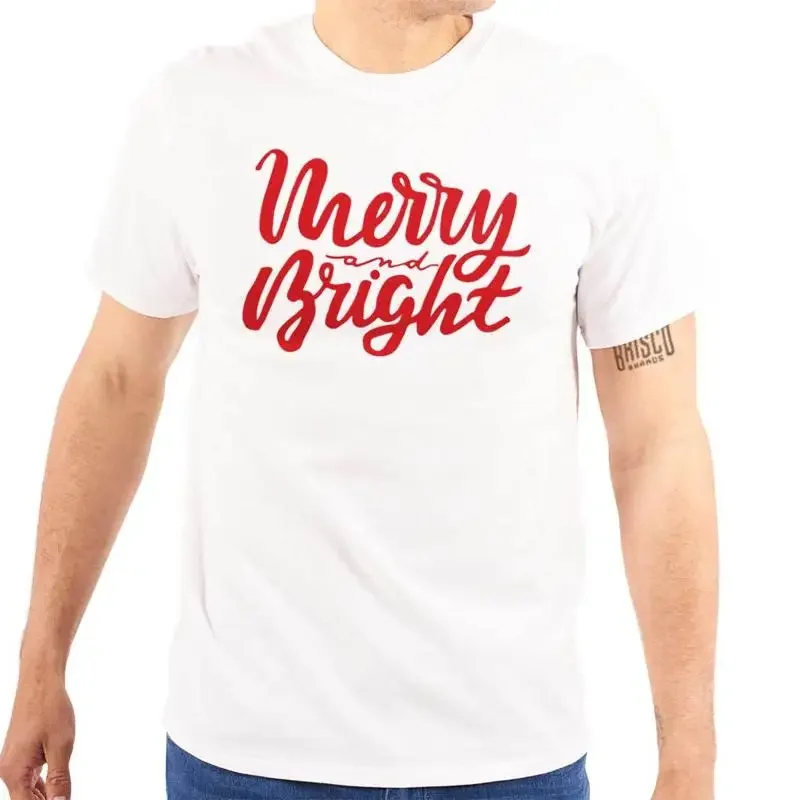 

Традиционная классическая рождественская футболка Merry Bright для женщин или мужчин с круглым вырезом
