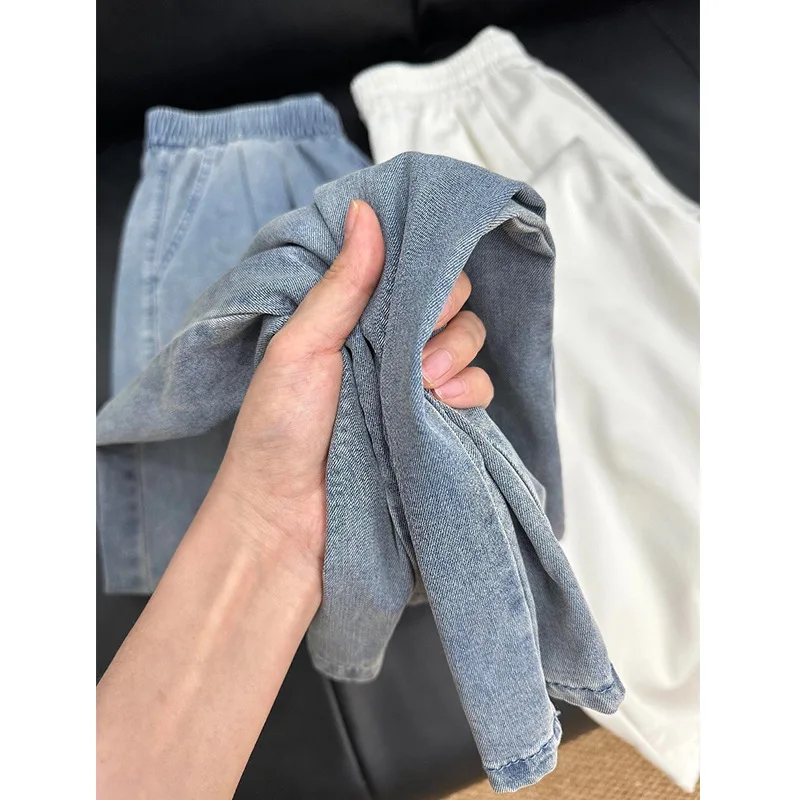 

Wide Jeans Trousers For Woman Straight Blue Casual Retro 2000S American Distressed Hole Ripped Female Clothing Unisex Basic