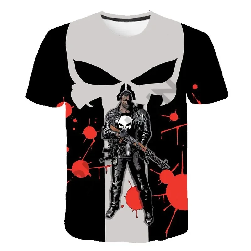 Marvel's The Punisher Boys Streetwear T-shirt Cool Super Hero The Punisher 3D Print Short Sleeve Tops Children Casual O-neck Tee