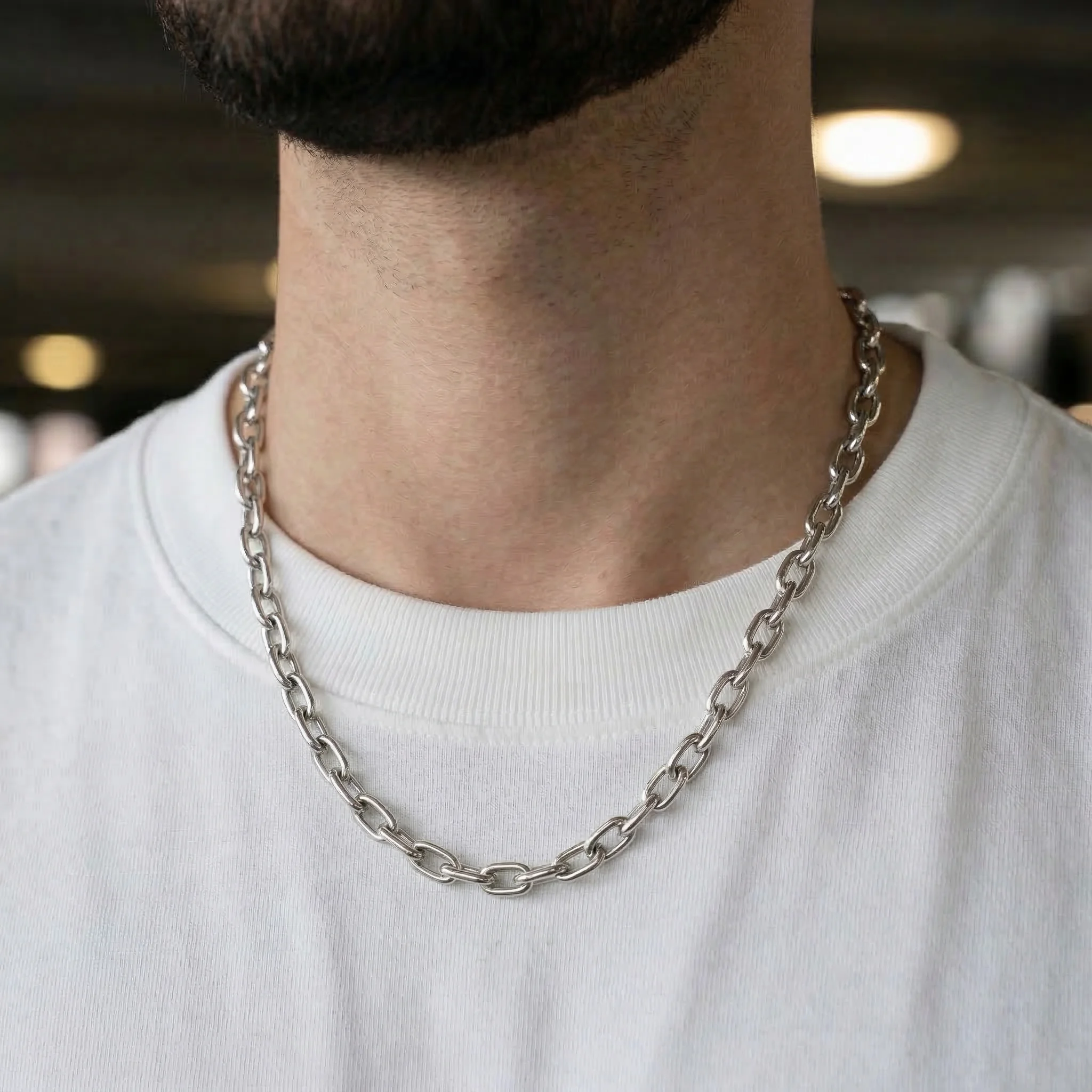 Necklace for Man 6mm Minimalist Hip-Hop Rolo Necklace Stainless Steel O-Chain, Streetwear Essential Cross Link Chain