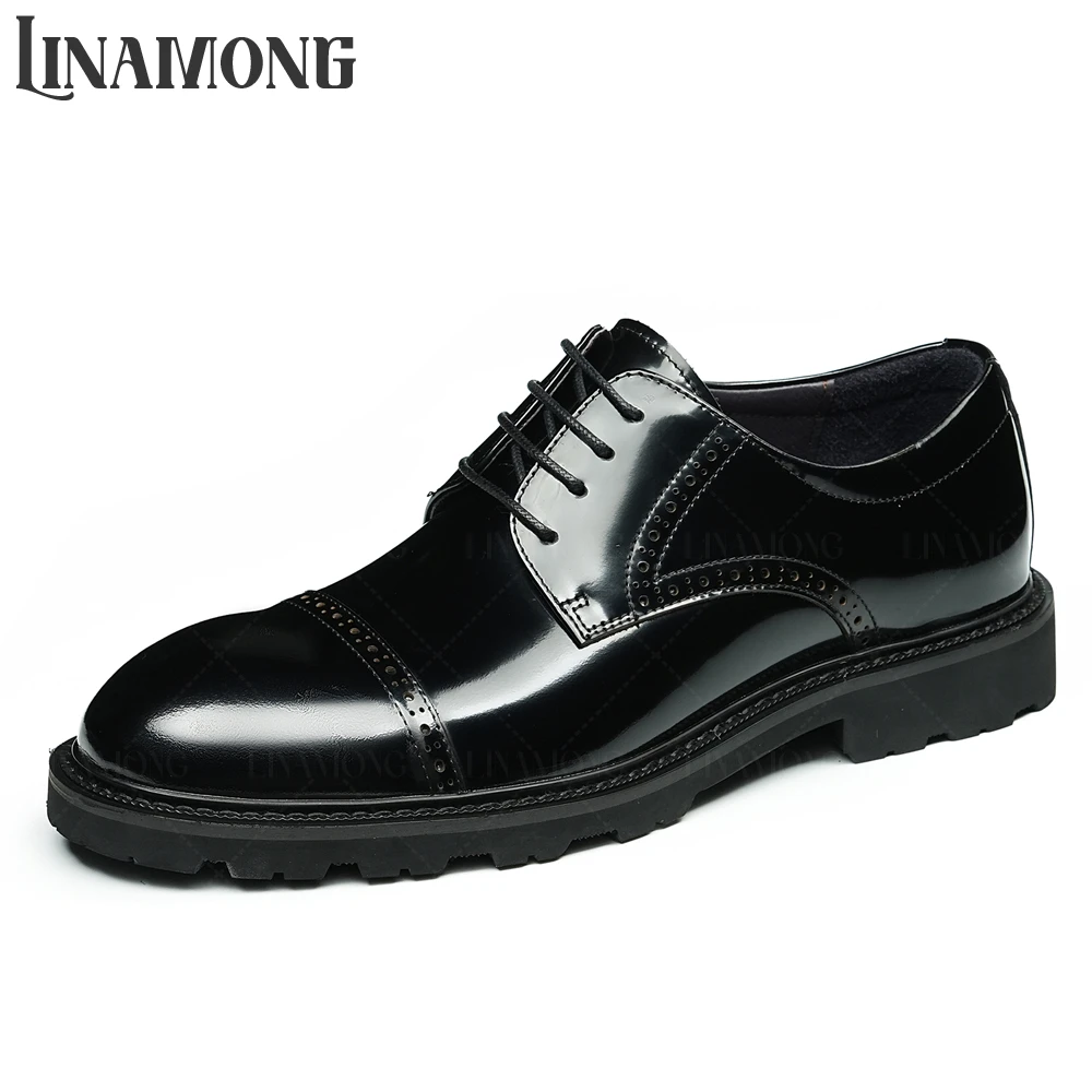 

Cap Toe Genuine Leather Derby Shoes British Retro Style Carved Dress Shoes Designer Style Handmade Polished Leather Lace-Up Shoe