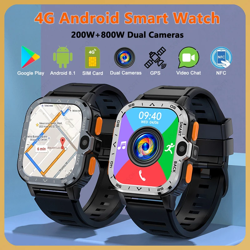 

4G Network SIM Card Smart Watch 2.03 inch GPS WIFI NFC Dual Camera Rugged 64G ROM Storage Google Play IP67 Android Smartwatch