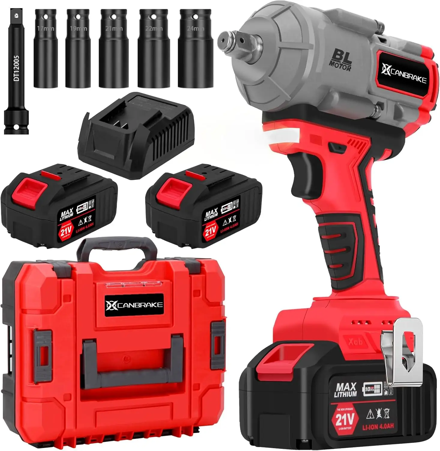 1000N.M(740Ft-Lbs) Cordless Impact Wrench,21V 1/2 Inch High Torque Impact Gun With 2 X 4.0Ah Batteries,Fast Charger & 5