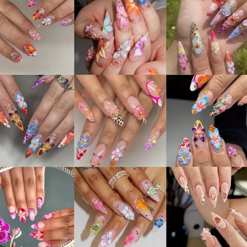 ﻿50/72/100pcs Nail Charms For Gradient Blossom Cherry Design 3D Soft Gel Hawaiian Leopard Lily Flower Nail Parts For Girls Gifts