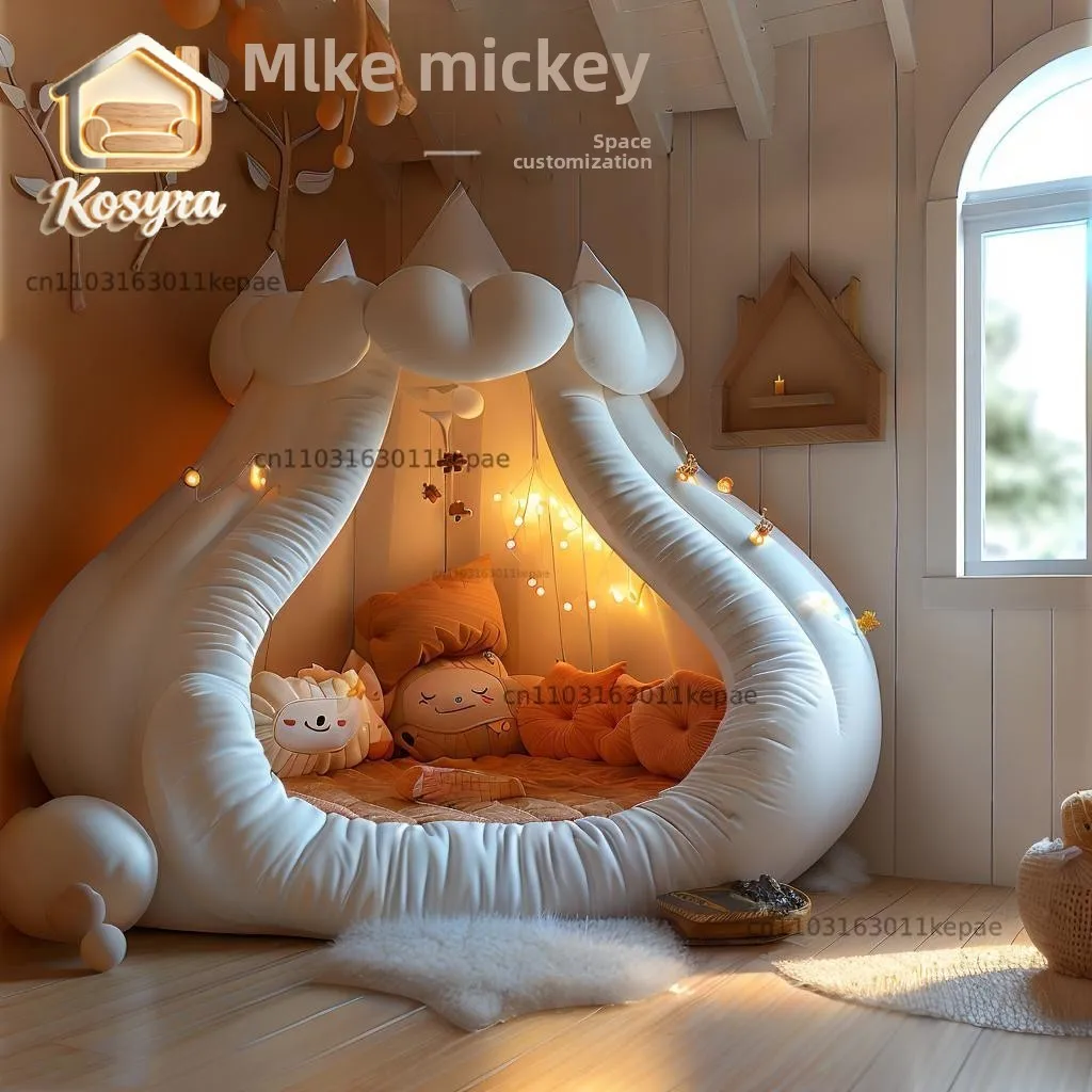 Customized cream leather fairy fluttering adult children lazy sofa bed can sit, lie down and sleep bedroom sofa clouds