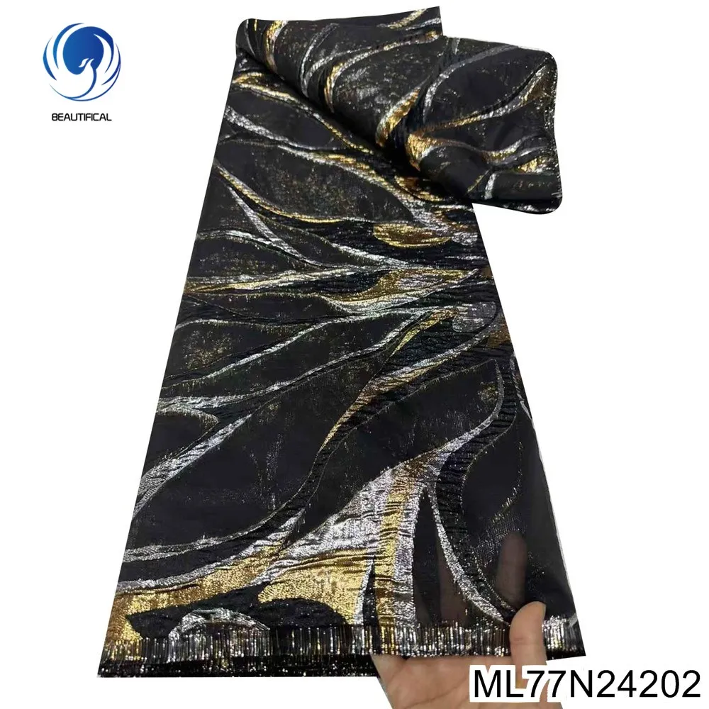 

2025 Новая высококачественная базовая нигерийская африканская жаккардовая удобная кружевная французская свадебная ткань ML77N242