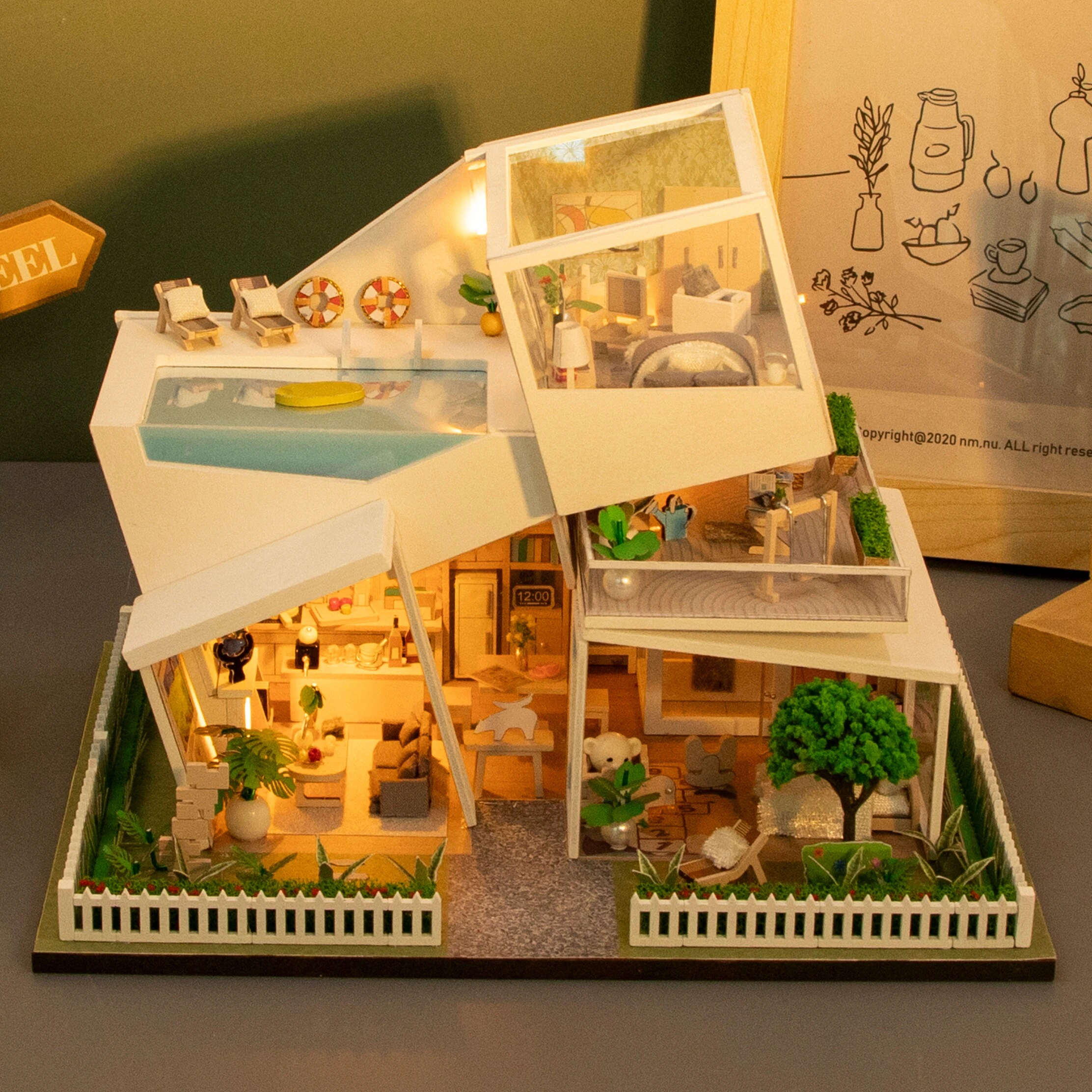 DIY Wooden Sky Island Cottage Figurines Miniatures Kits Assembled Houses Casa for Friends Birthday Gifts Home Decor Crafts