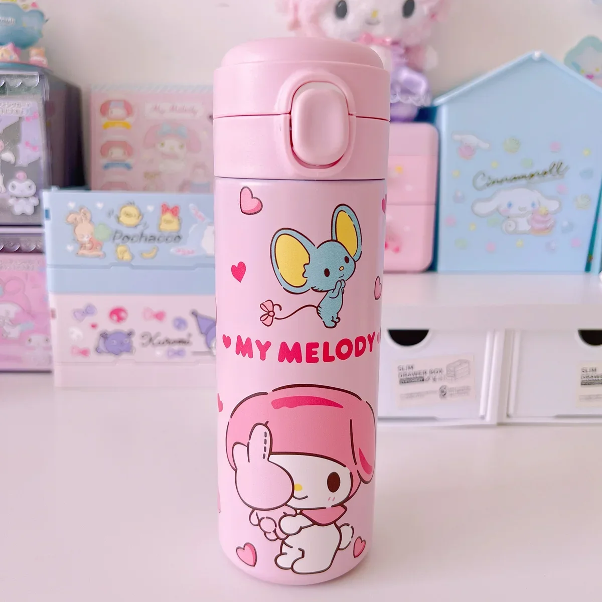 420ML Sanrio Thermos Mug Stainless Insulated Water Cup Travel Water Bottle Kuromi Pochacco Student Water Cup Birthday Gift