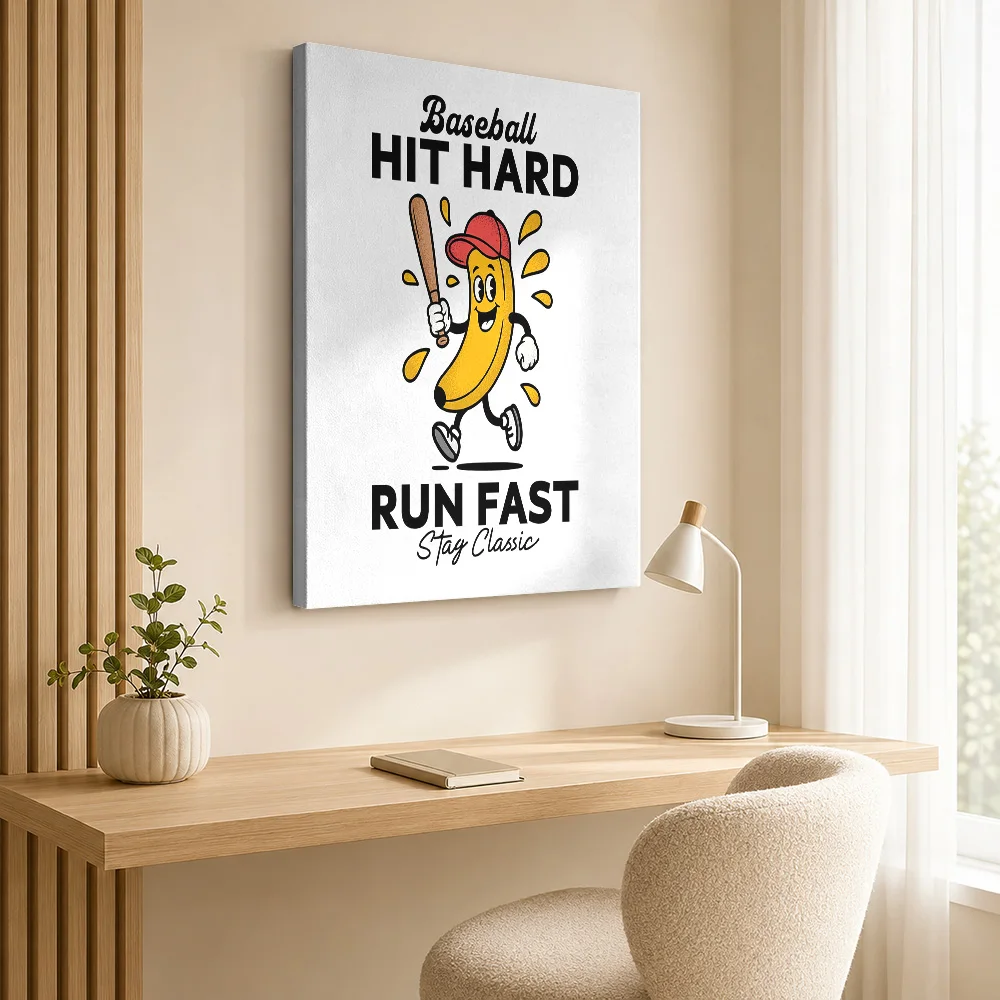Baseball Banana Character Framed Canvas Poster Custom Gaming Anime Wall Art for Game Room Decor Collectible Ready to Hang Gift