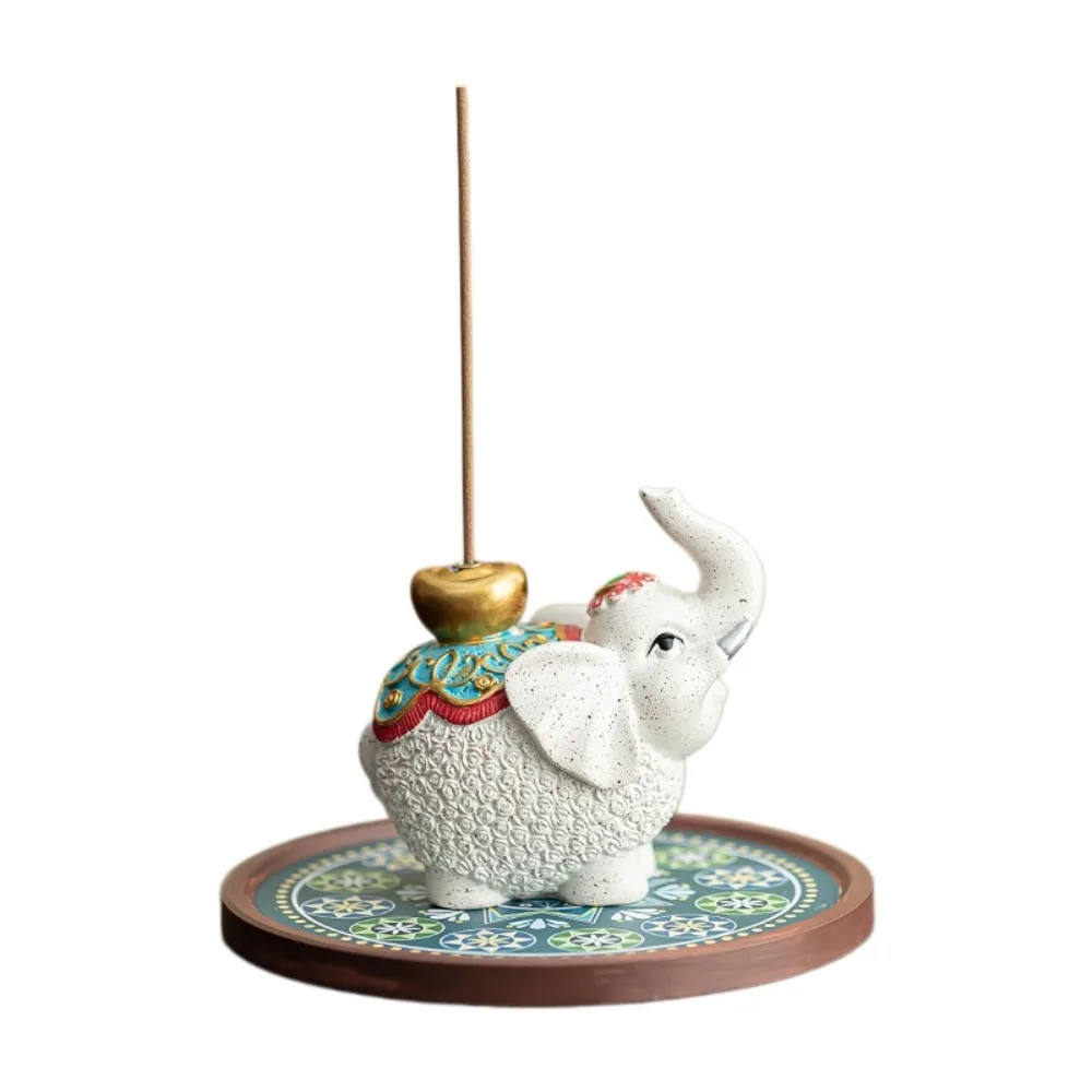 Vintage Cloisonne Style Lucky Elephant Incense Burner Zen Chinese Style Sleep Aid Elephant Tabletop Incense Base Resin Ornament
