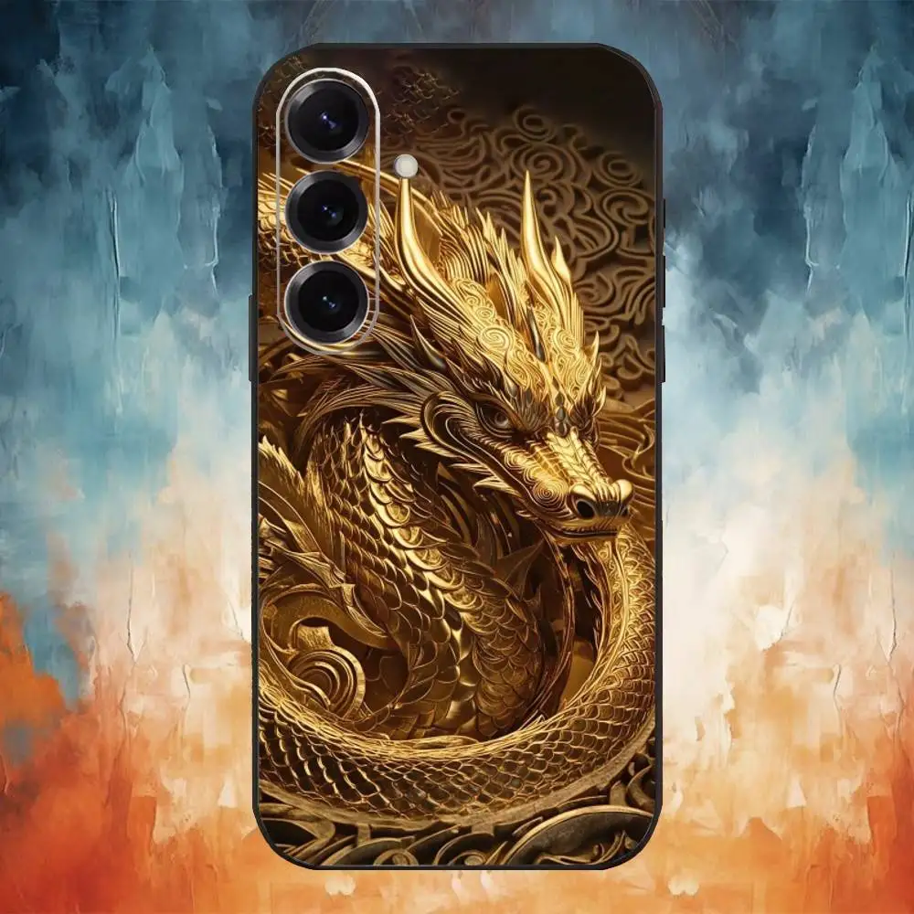 حافظة هاتف فاخرة منقوشة على شكل تنين لهاتف سامسونج جالاكسي A73، A72، A71، A70، A53، A52، A51، غطاء أسود ناعم آخر #5