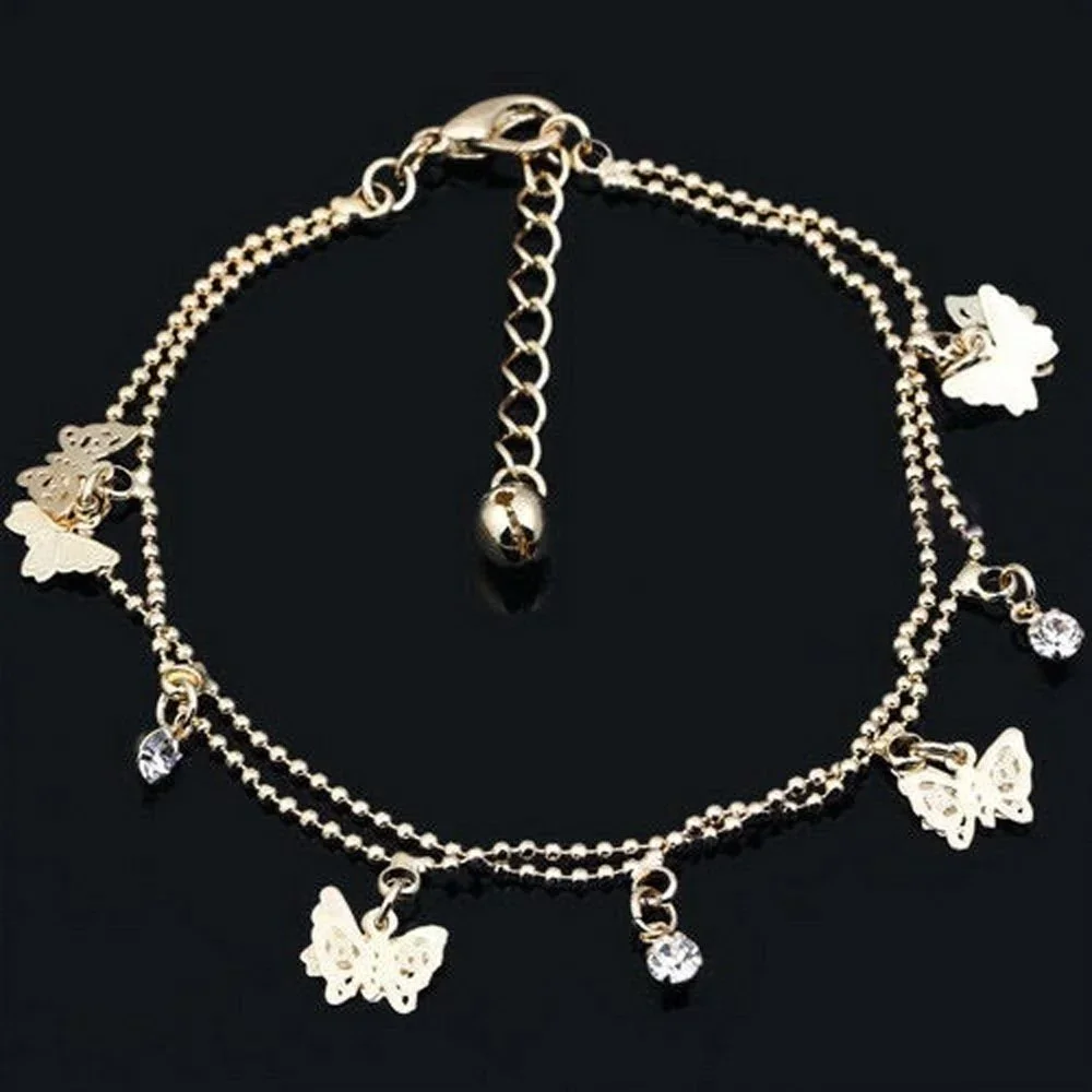 Delysia King Fashion Lady Hollow Butterfly Crystal Anklet Summer Seaside Beach Ancle Bracelet Freshing Temperament