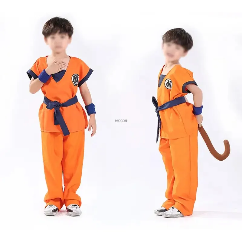 Костюмы на Хэллоуин 2022, одежда для детей и взрослых, костюм Гоку, костюмы для косплея, топ, брюки, пояс, хвост, парик для вечеринки