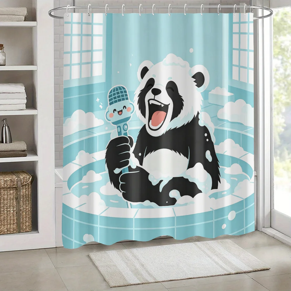 Cute Panda Bubble Shower Curtain Waterproof Polyester Bathroom Decor Tropical Print Novelty Design for Kids Bath Time