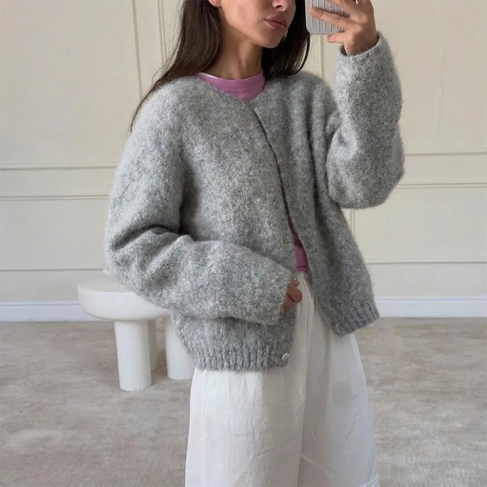 New Fuzzy Knit Fuzzy Knit Cardigan Single Breasted Soft Button down Sweater Coat Single Breasted Cardigan Fall Casual Wear