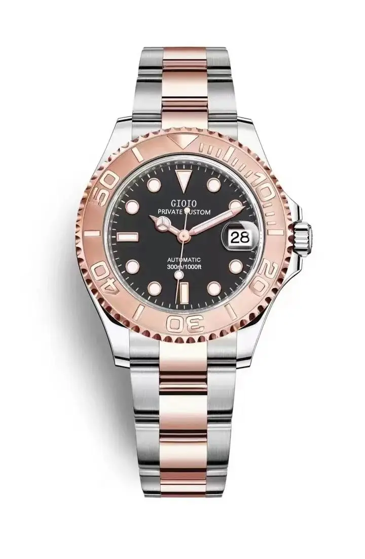 ساعة أوتوماتيكية فاخرة جديدة للرجال ميكانيكية باللون الأسود والأزرق من السيراميك المقاوم للصدأ