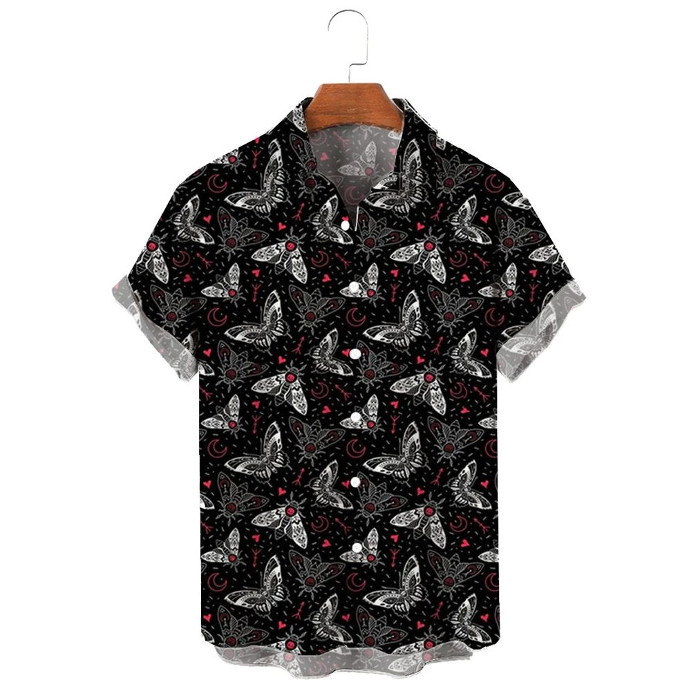 

HX Animals Mens Shirts Fashion Brand Butterfly Moth Printed Casual Beach Shirts Tropical Top Men's Clothing Ropa Hombre