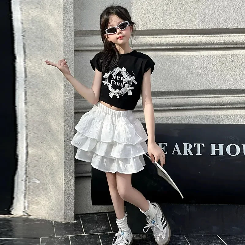 

Girls Summer ort Sve Cake Skirt Set Slimming ort T-irt Skirt Pants Korean Sle Children's Clothing Kids Outfits