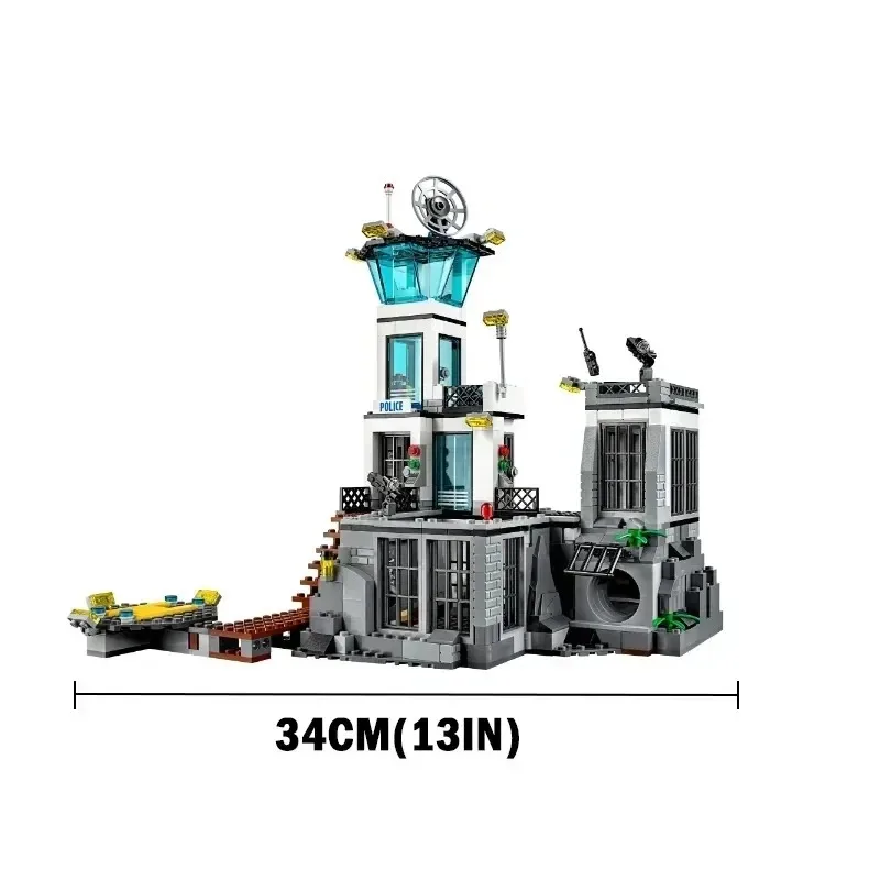 In Stock City Police Station Sea Prison Island Escape Building Blocks 60130 Helicopter Car Figure Bricks Toys Gift Boy