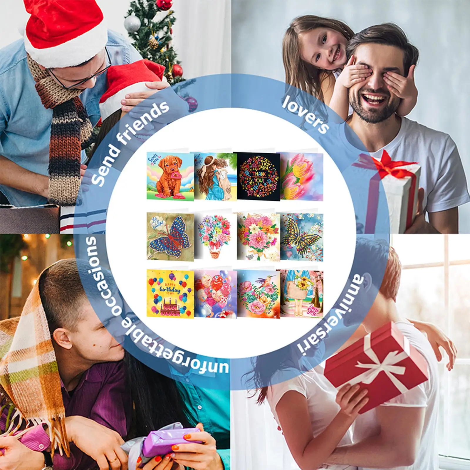 

Набор из 12 открыток для творчества с алмазной мозаикой: праздничные дизайны, ручная работа, для дней рождения, Дня благодарения и особых случаев