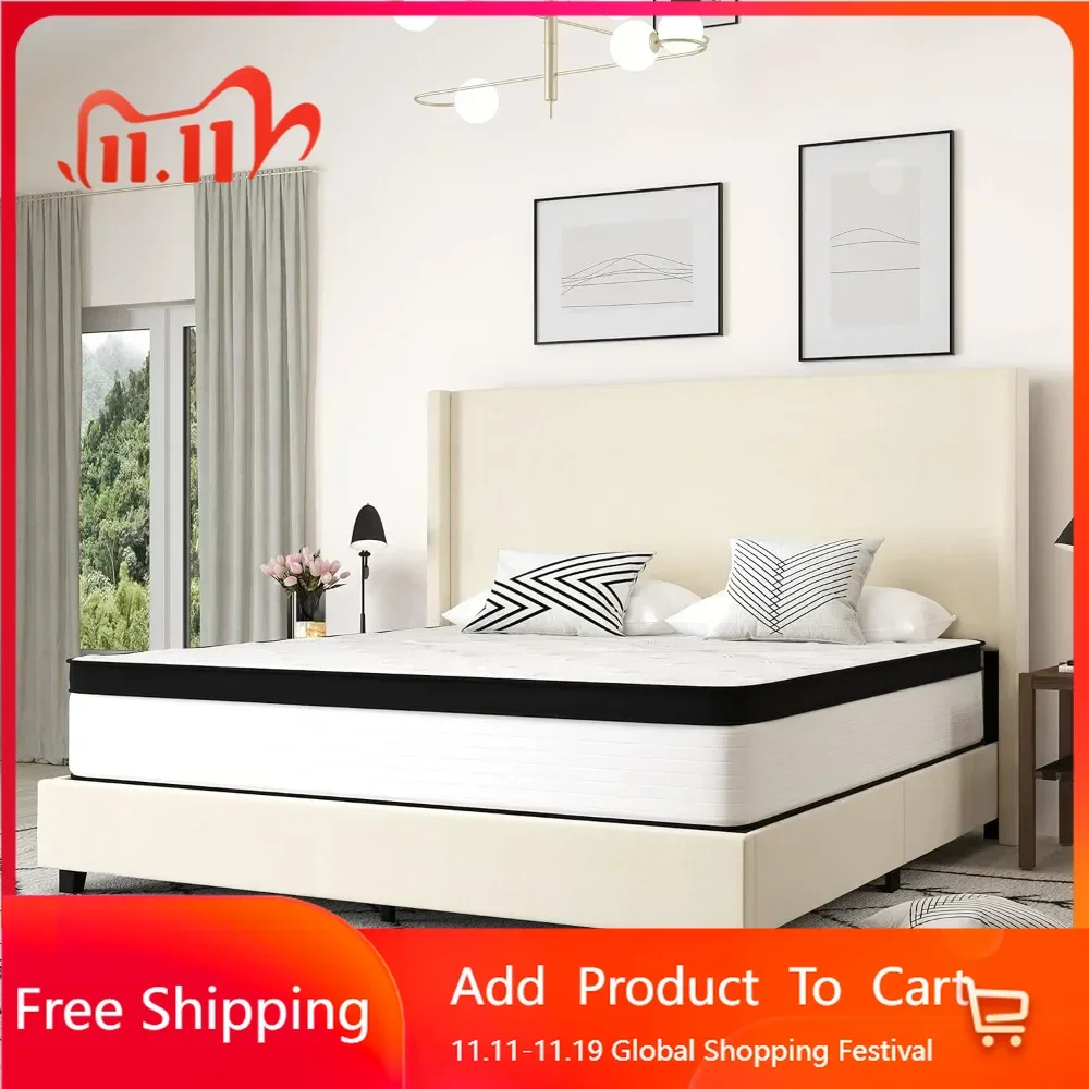 

King Mattress, CertiPUR-US Certified Foam, Bed in A Box, 12 Inch Extra Firm Hybrid Mattress