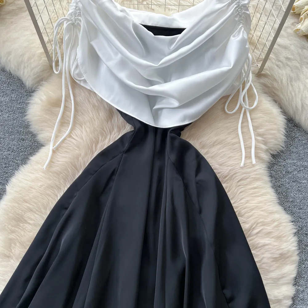 Robe d'été rétro élégante et décontractée, sans manches, en satin épissé, taille haute, fée core, vêtements pour femmes, automne