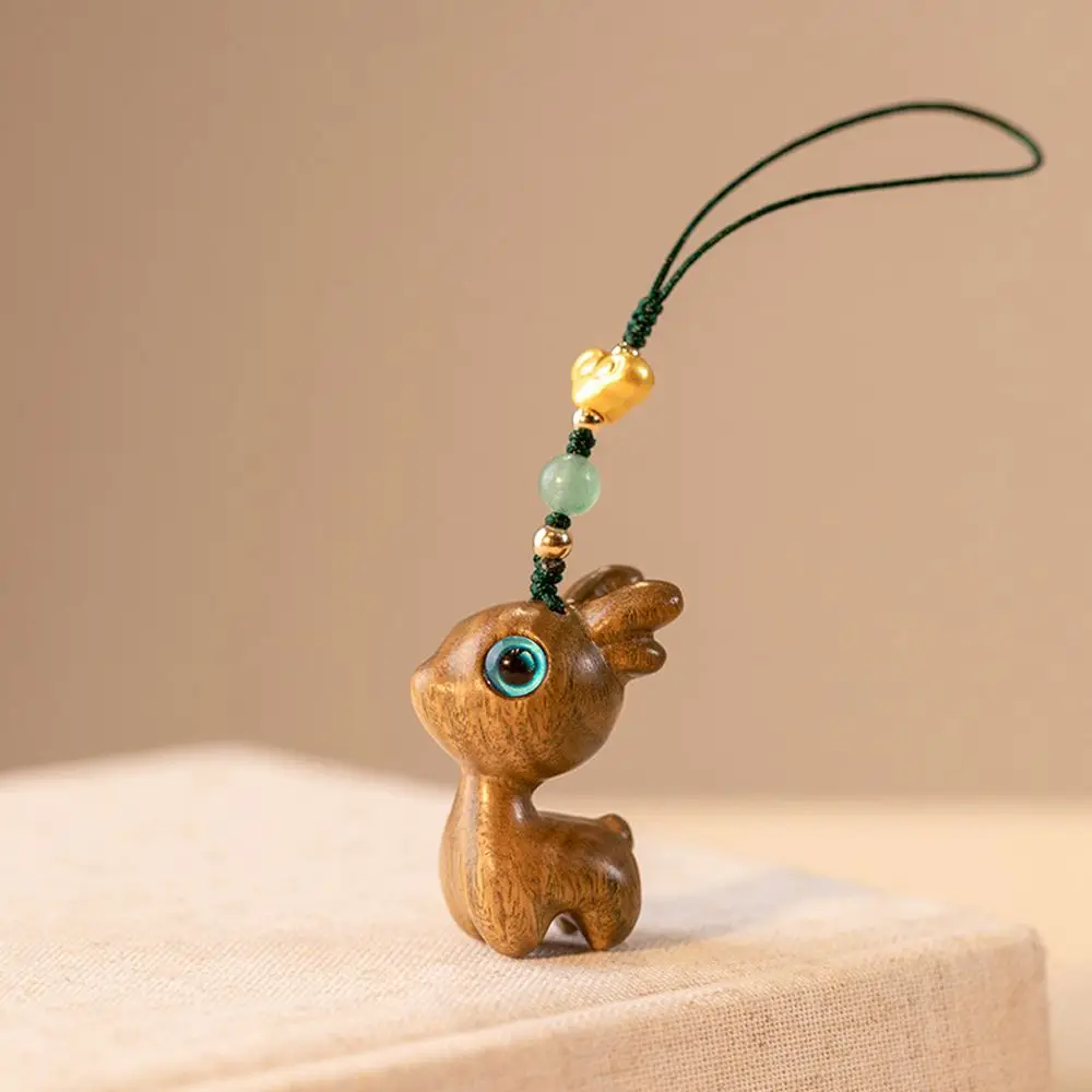 

Cute Unisex Handmade Rope Car Key Chain Deer Sandalwood Mobile Phone Wood Key Chain Bag Pendant Chinese Style Key Ring