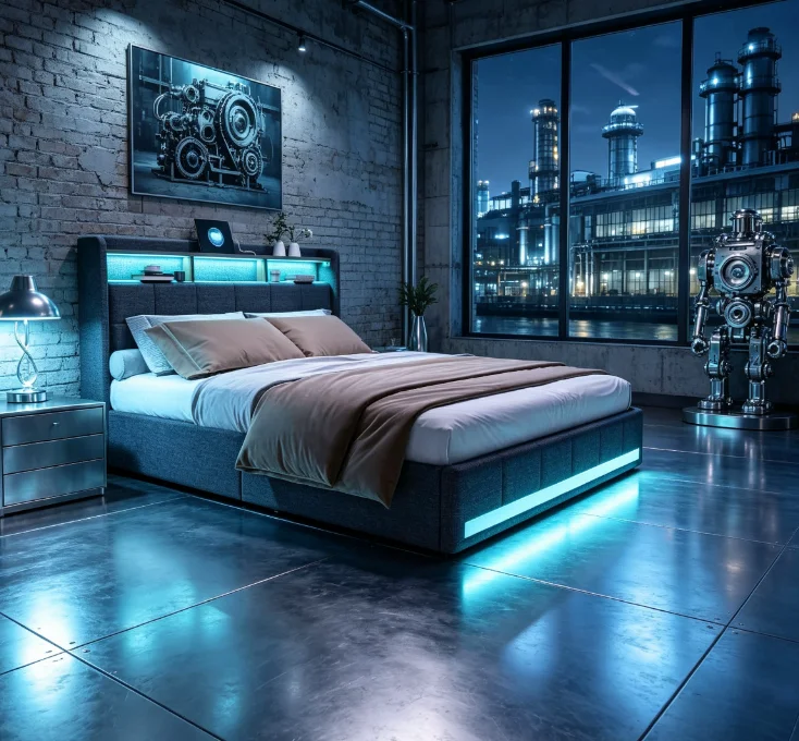 Cama tapizada Fangange con cajones, 90/140/160/180x200 cm con espacio de almacenamiento, cama doble con LED y USB, sin colchón