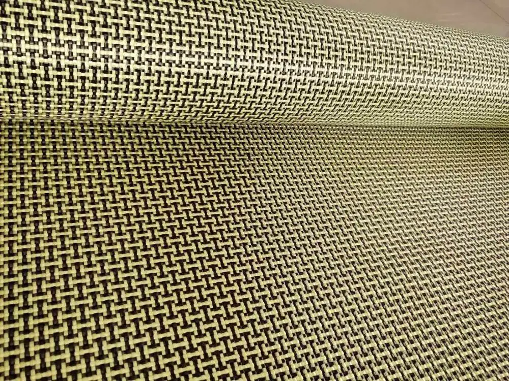 Yellow Kevlar & Carbon fiber mixed Fabric Plain Hybrid Carbon Kevlar Cloth 100D / 3K 200gsm 12\