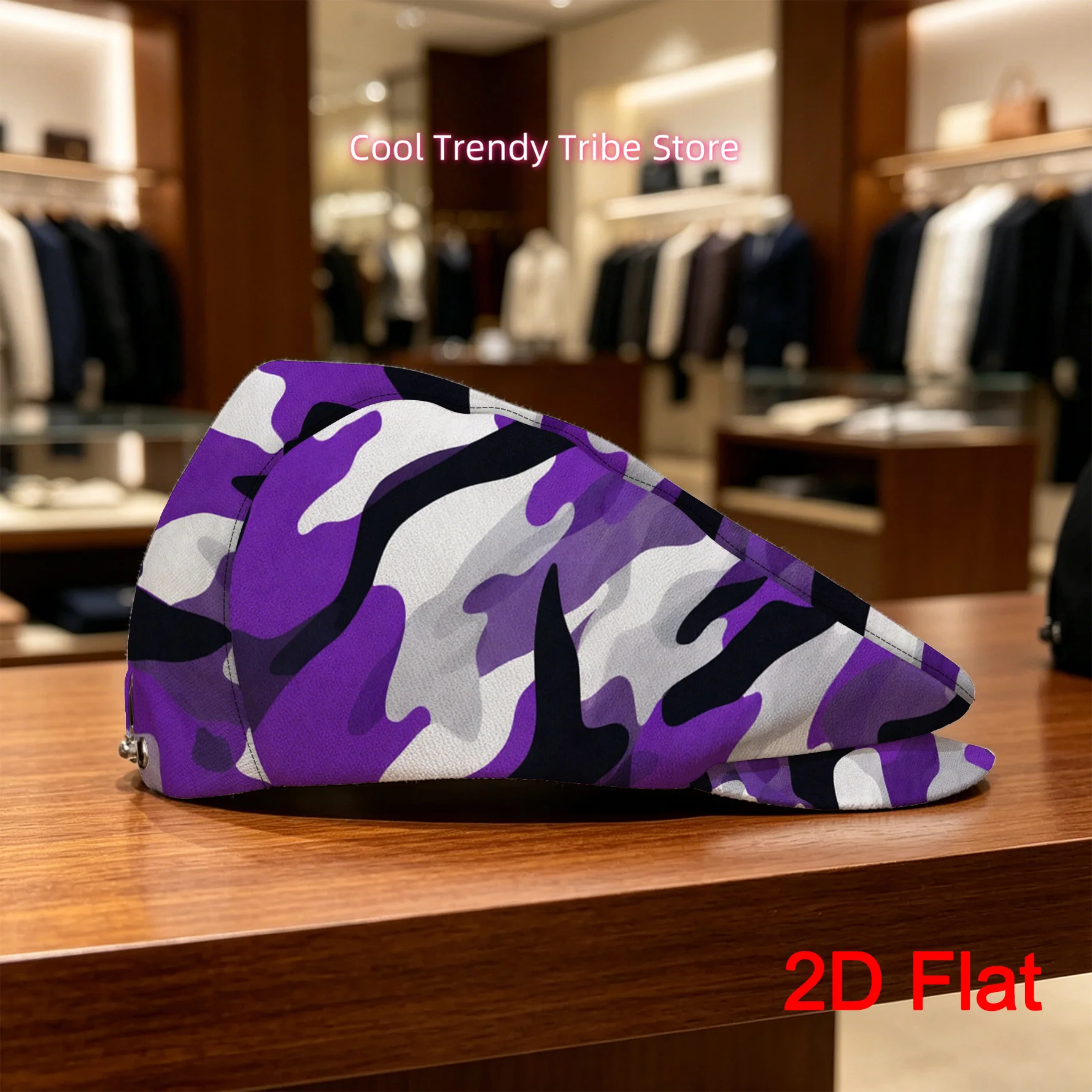 1pc 2D Flat with Purple Camouflage Abstract Pattern Print Men Beret Hat Adjustable Flat Cap Painter'S Hat Forward Cap Perfect fo