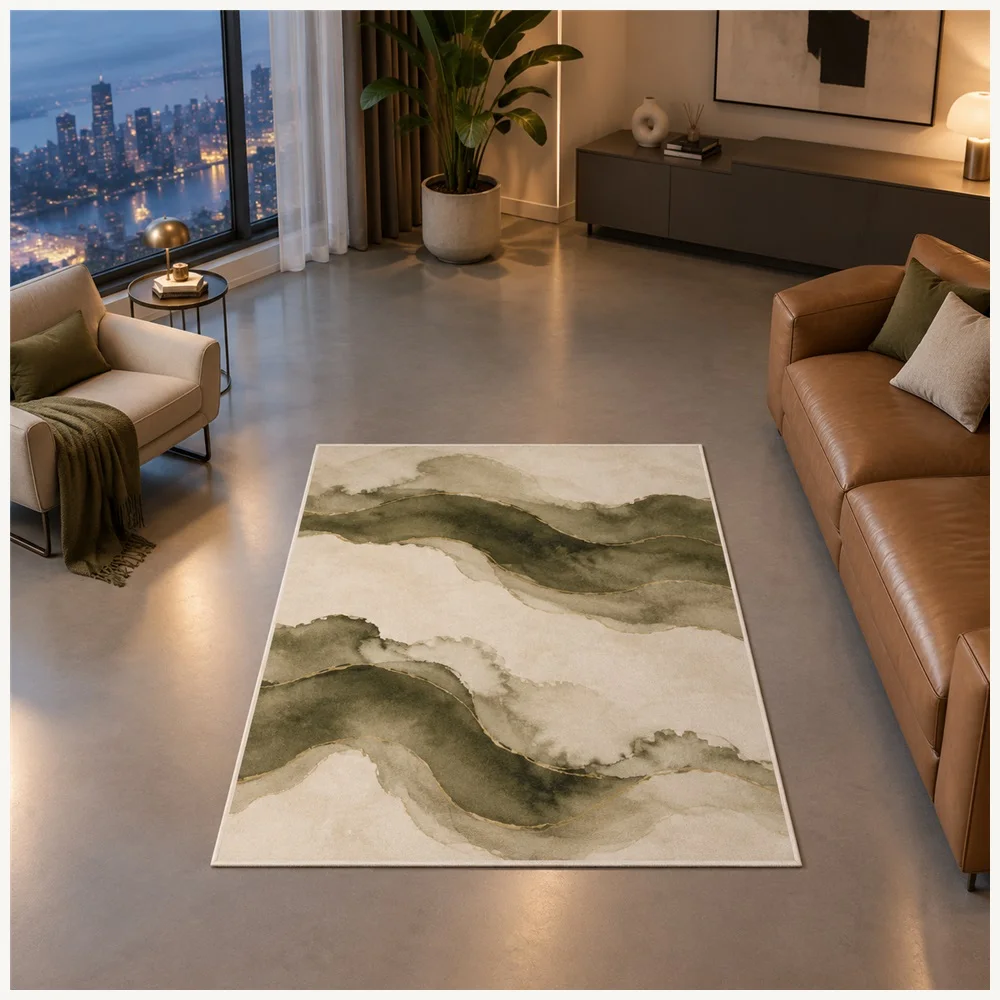 VIKAMA Abstract Ink Wash Door Mat, Non Slip Foldable Flannel Rug, Artistic Floor Mat for Garden Room, Snug, Landing