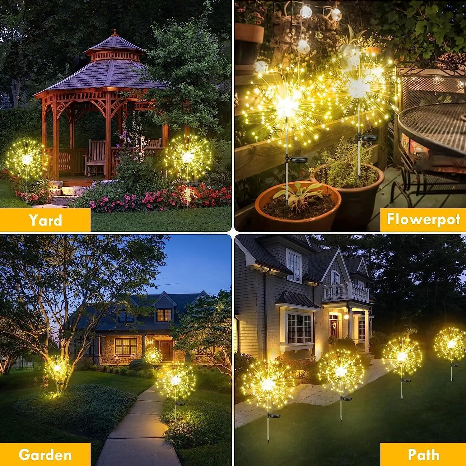 1-6Pack Solar Garden Light Outdoor Firework Light 8 Modes 200 LED Waterproof Solar Powered Sparkler Light for Outside Yard Decor